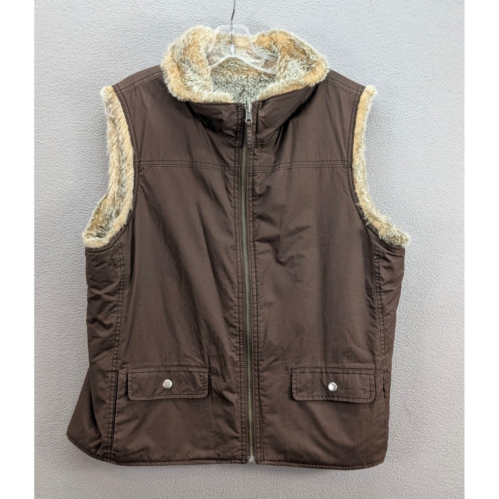 Women's Reversible Faux Fur Vest Brown Full Zip Stand Collar Pockets Size‎ L? - Picture 3 of 8